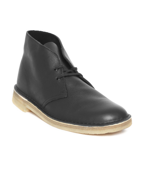 

Clarks Men Black Solid Leather Mid-Top Derbys