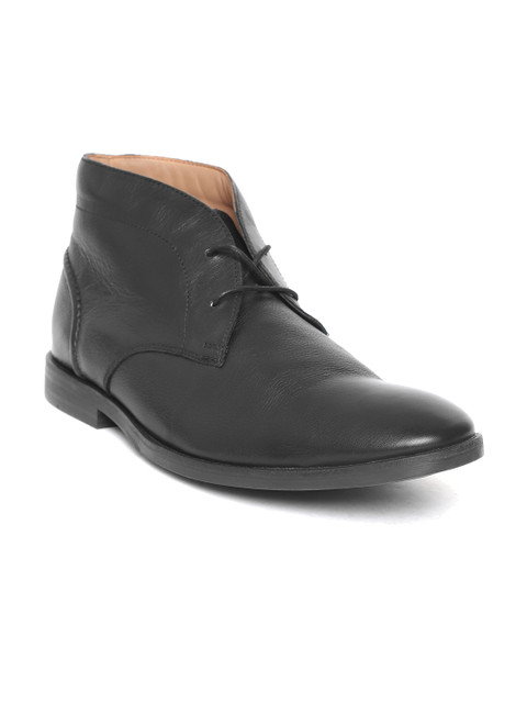 

Clarks Men Black Solid Leather Mid-Top Derbys