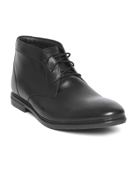 

Clarks Men Black Solid Leather Semiformal Mid-Top Derbys