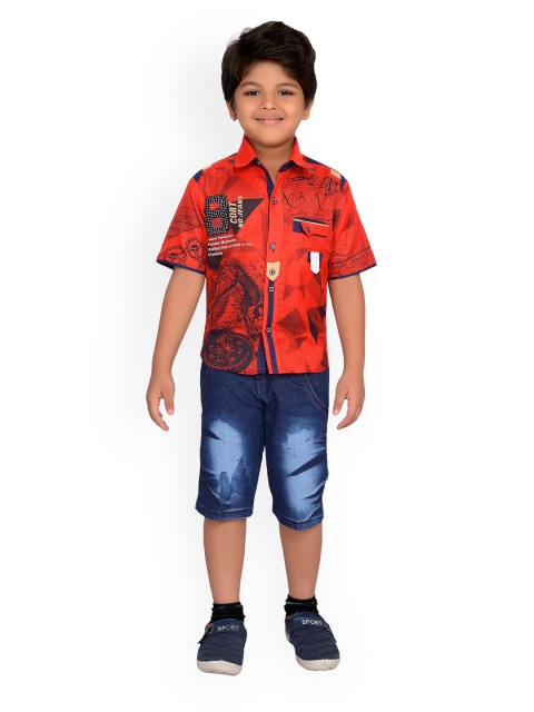 

Kidling Boys Red & Blue Printed Shirt with Shorts