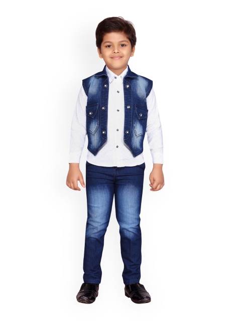 

Kidling Boys White & Blue Printed Shirt with Jeans