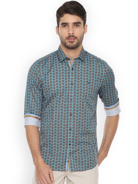

Allen Solly Men Blue & Mustard Yellow Slim Fit Printed Casual Shirt