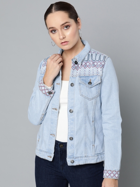 

Chemistry Edition Women Blue Printed Denim Jacket
