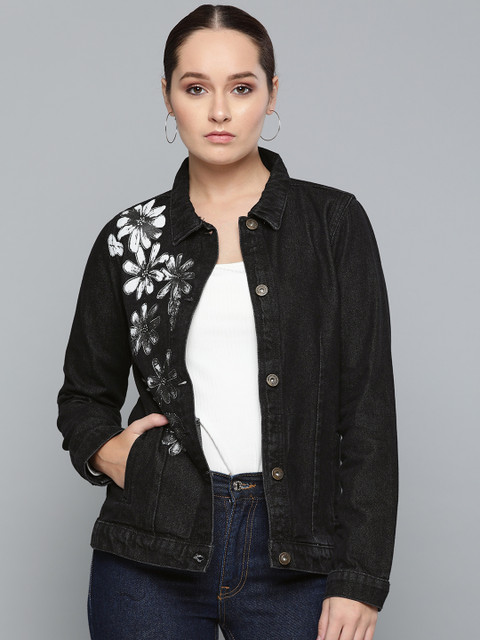

Chemistry Edition Women Black & White Printed Denim Jacket