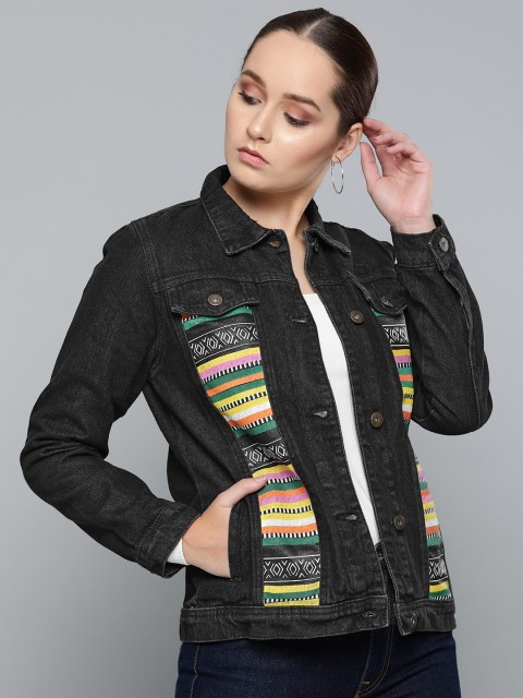 

Chemistry Edition Women Charcoal Grey Printed Denim Jacket