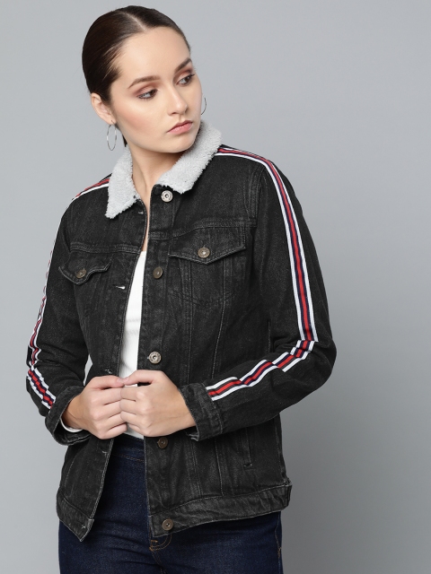 

Chemistry Edition Women Charcoal Grey Solid Denim Jacket
