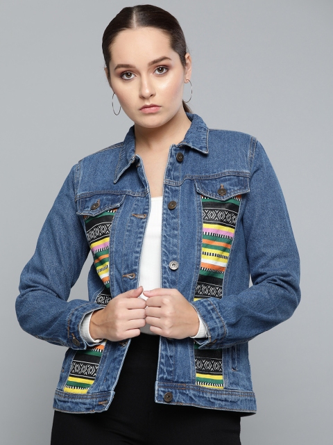 

Chemistry Edition Women Blue Printed Denim Jacket
