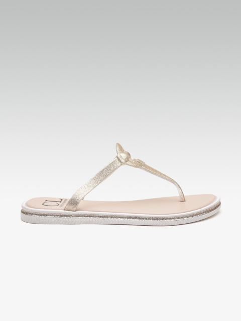 

Carlton London Women Gold-Toned Shimmer T-Strap Flats
