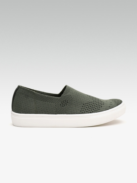 

Carlton London Women Olive Green Woven Design Slip-On Sneakers
