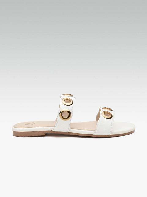 

Carlton London Women White Leather Open Toe Flats with Rivets