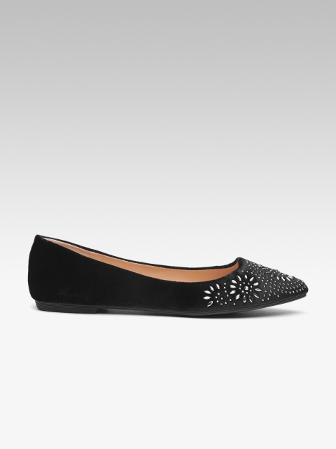 

Carlton London Women Black Velvet Finish Embellished Ballerinas