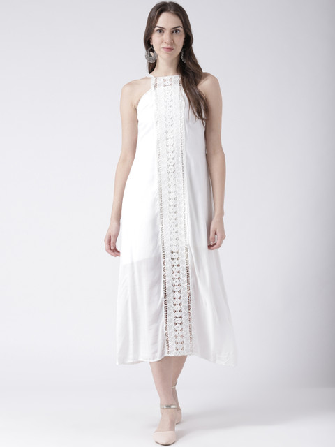 

DODO & MOA Women White Self Design A-Line Dress