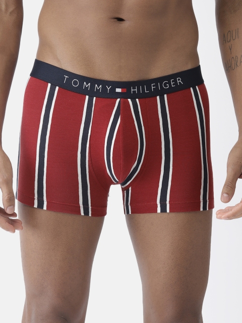 

Tommy Hilfiger Men Red & Navy Blue Striped Trunk A8AB4119, Maroon