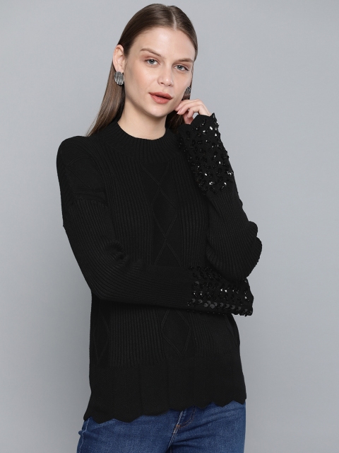 

Chemistry Edition Women Black Ribbed Sweater