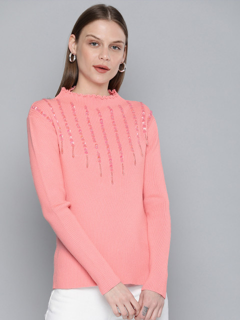 

Chemistry Edition Women Pink Ribbed Sweater