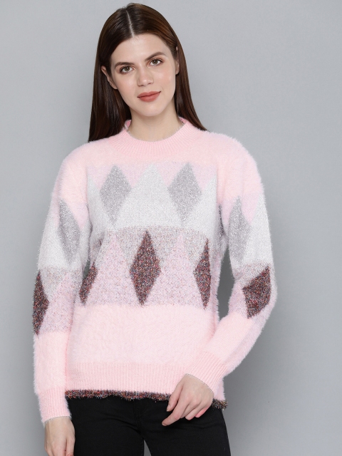 

Chemistry Edition Women Pink & Silver-Toned Self Design Sweater