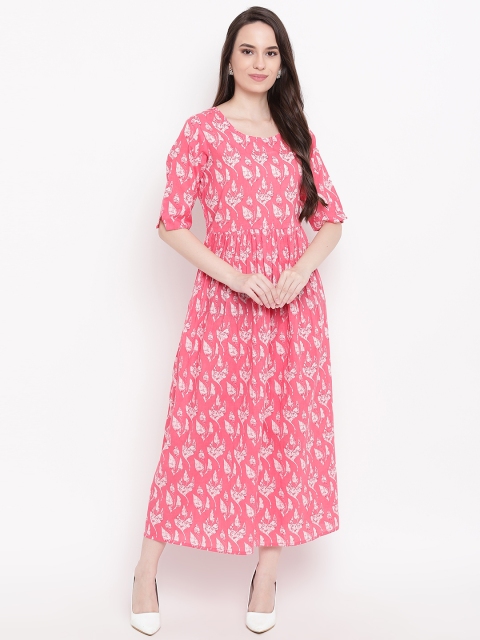 

Sringam Women Pink & White Printed A-Line Dress