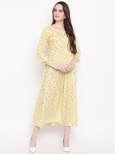 

Sringam Women Yellow & White Striped A-Line Dress