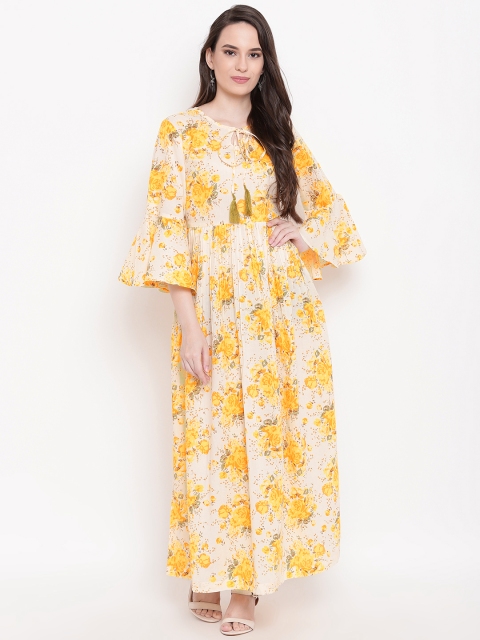 

Sringam Women Yellow Printed Maxi Dress