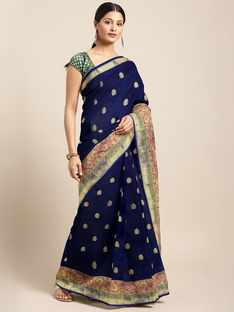

Satrani Navy Blue Poly Silk Woven Design Banarasi Saree