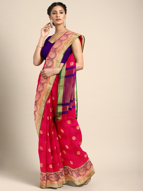 

Satrani Pink Poly Silk Woven Design Banarasi Saree