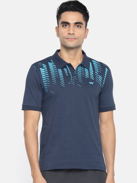 

Wildcraft Men Blue Printed Polo Collar Pure Cotton T-shirt