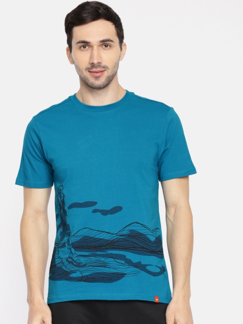 

Wildcraft Men Teal Printed Round Neck Pure Cotton T-shirt