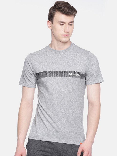 

Wildcraft Men Grey Melange Printed Round Neck Pure Cotton T-shirt
