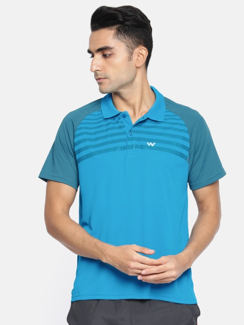 

Wildcraft Men Blue & Grey Striped Polo Collar T-shirt
