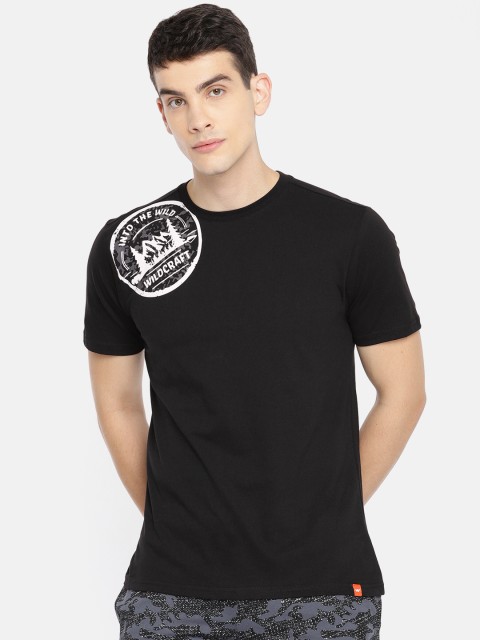 

Wildcraft Men Black Solid Round Neck Pure Cotton T-shirt