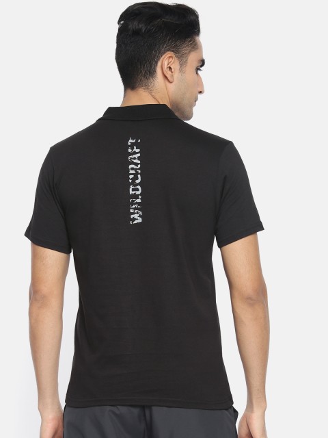 

Wildcraft Men Black Printed Polo Collar Pure Cotton T-shirt