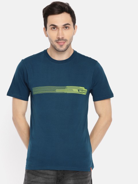 

Wildcraft Men Blue Printed Round Neck Pure Cotton T-shirt