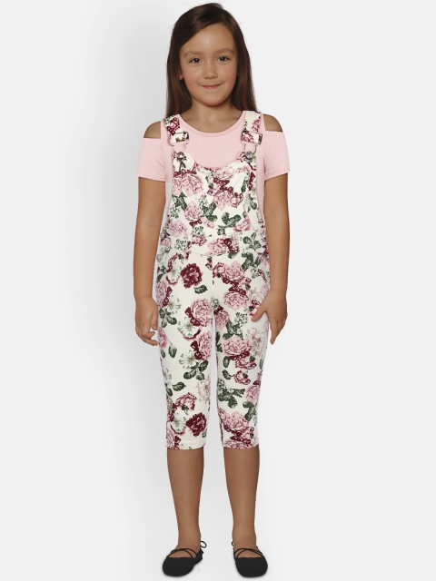 

Peppermint Girls Multicoloured Printed Regular Fit Dungaree with Top, Multi