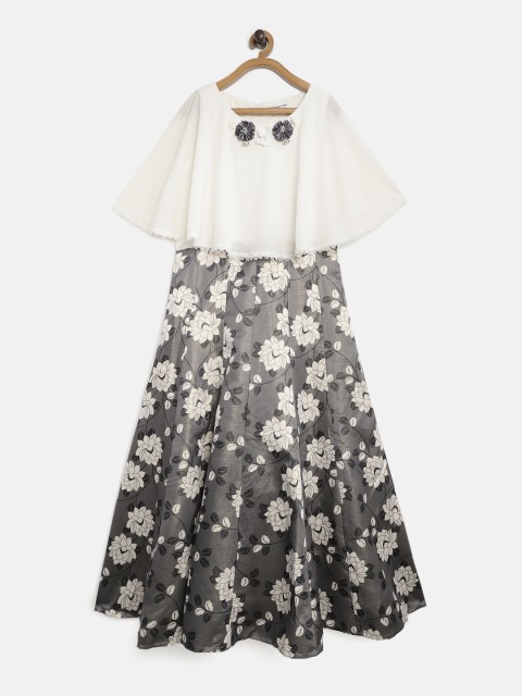 

Peppermint Girls Charcoal Grey & White Floral Print Layered Maxi Dress