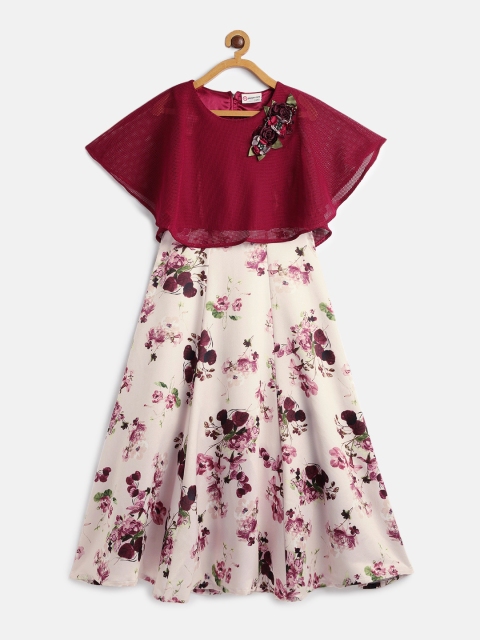 

Peppermint Girls Maroon & Cream-Coloured Printed Maxi Dress