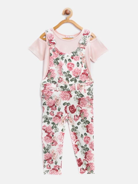 

Peppermint Girls Pink & White Solid Top with Dungarees