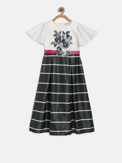 

Peppermint Girls White & Grey Striped Fit and Flare Dress