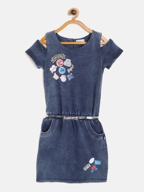 

Peppermint Girls Navy Blue Solid Drop-Waist Dress