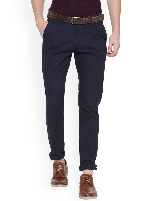 

Van Heusen Sport Men Navy Blue Slim Fit Checked Regular Trousers