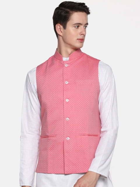 

Shaftesbury London Men Pink & White Printed Nehru Jacket