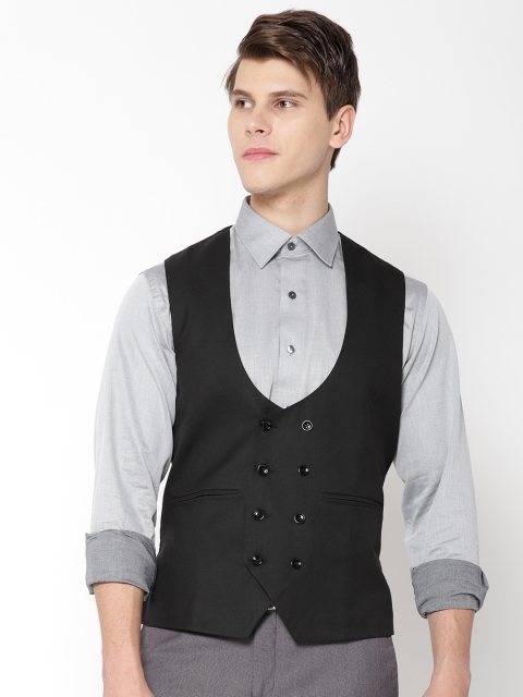 

Shaftesbury London Men Black Solid Double-Breasted Waistcoat