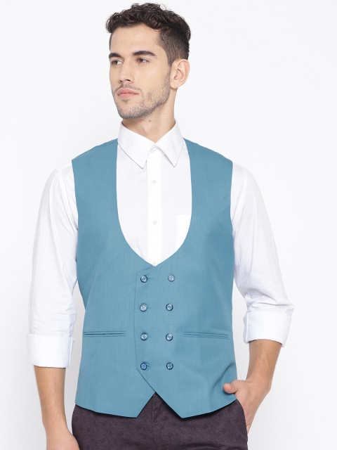 

Shaftesbury London Blue Solid Single-Breasted Waistcoat