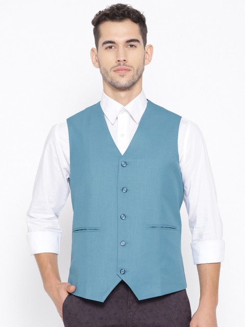 

Shaftesbury London Men Blue Solid Single-Breasted Waistcoat