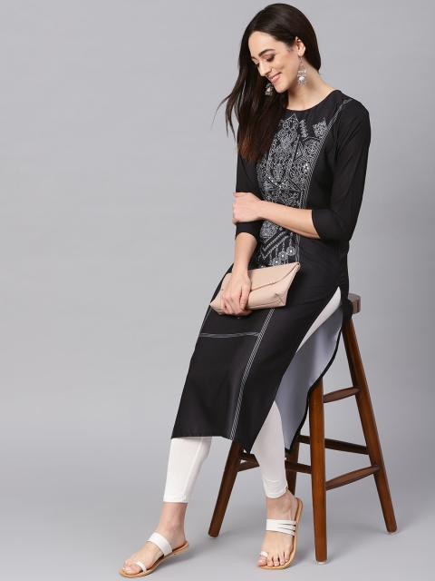 

AHIKA Women Black & White Digital Print Straight Kurta