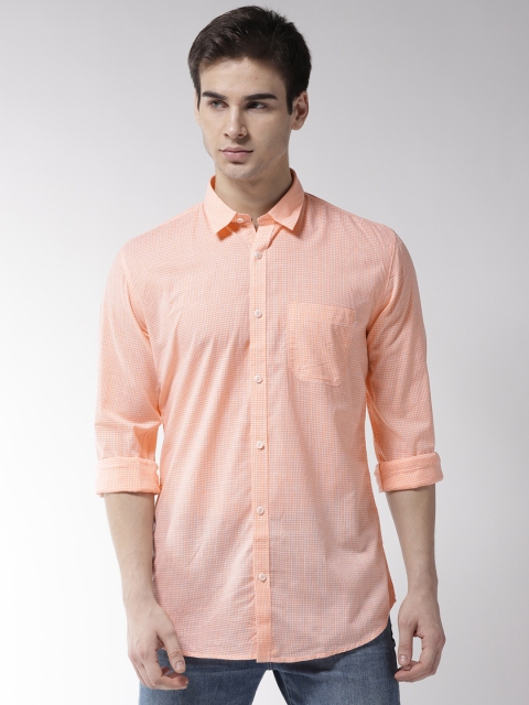 

Rodamo Men Peach-Coloured & White Slim Fit Checked Casual Shirt