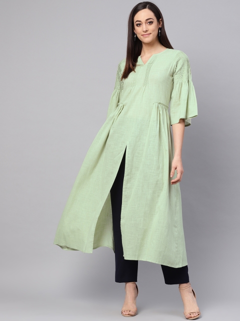 

Idalia Women Green Solid A-Line Kurta