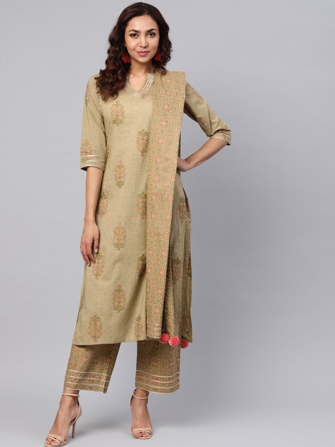 

Idalia Olive Brown Printed Kurta with Palazzos & Dupatta