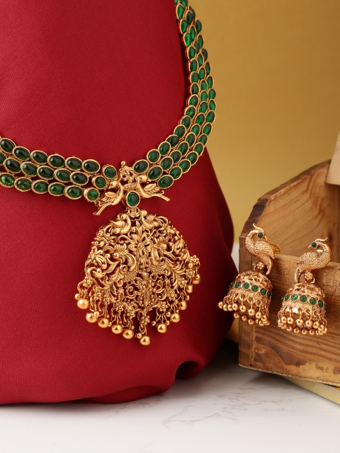 

Melani Borsa Green Gold-Plated Stone-Studded Jewellery Set