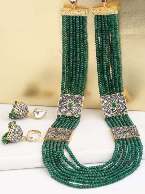 

Melani Borsa Green & Gunmetal-Toned Gold-Plated Beaded Handcrafted Jewellery Set