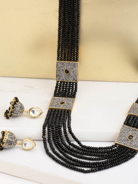 

Melani Borsa Black Gold-Plated Stone-Studded & Beaded Handcrafted Jewellery Set